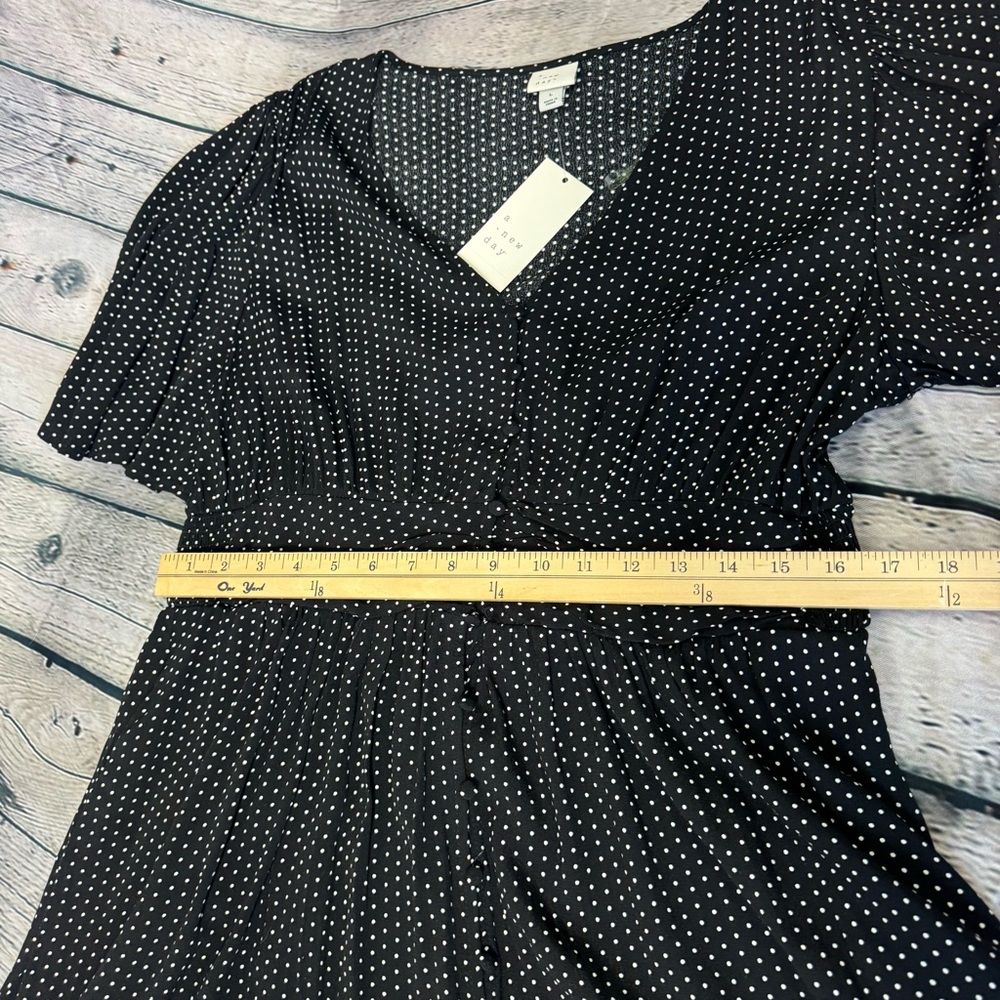 a new day NWT Black White Polka Dot Dress Short Sleeve A-Line V-Neck Size Large - Picture 7 of 9